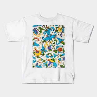 FLORENTINE RENAISSANCE FLORAL Gold Blue Flowers,Swirls,Fruits, Leaves Kids T-Shirt